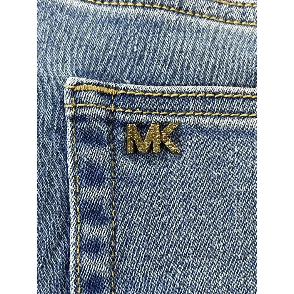 Michael Kors Gold-Embossed Slim Leg Blue Jeans - Size 12